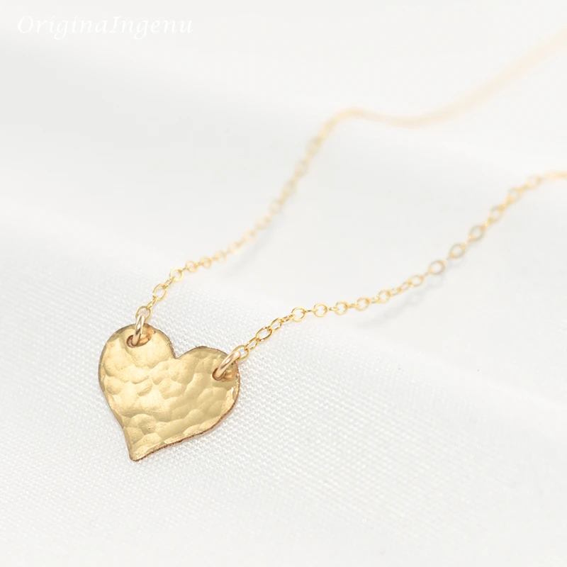 Gold Filled Hammered Love Pendant Handmade Heart-shaped Necklaces Vintage Gold Jewelry Choker Kolye Collier Femme Women Necklace