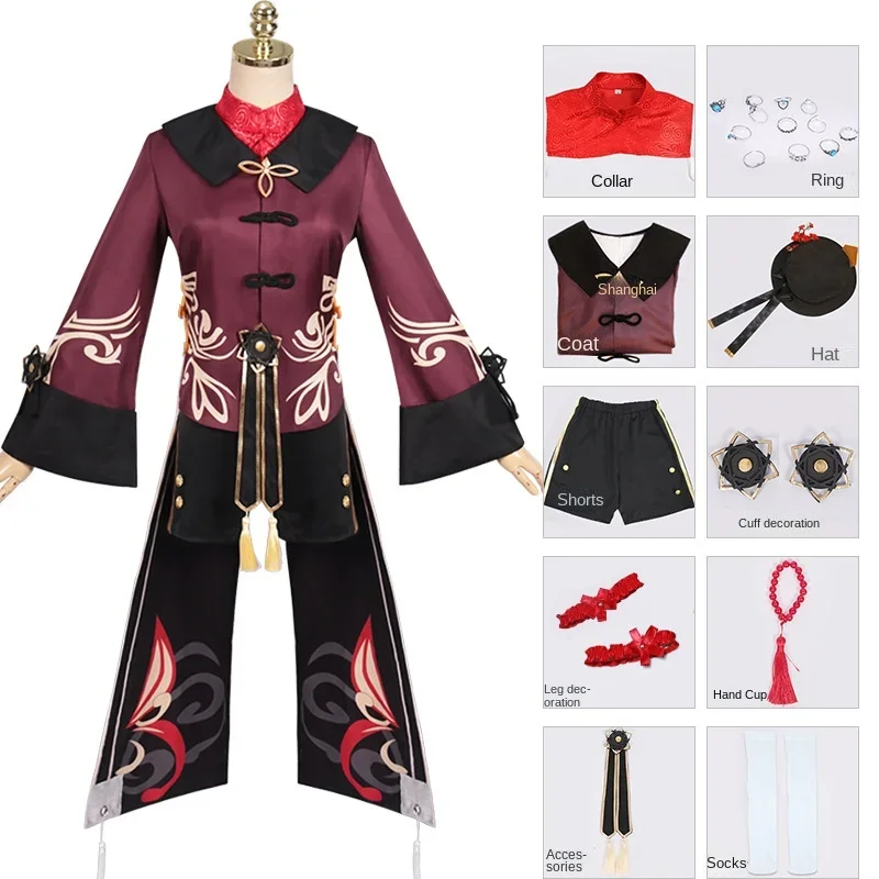 

Genshin Impact Hu Tao Косплей Костюм Парик Хэллоуин Комплект Одежды Tangzhu Шляпа Кольцо Аксессуары