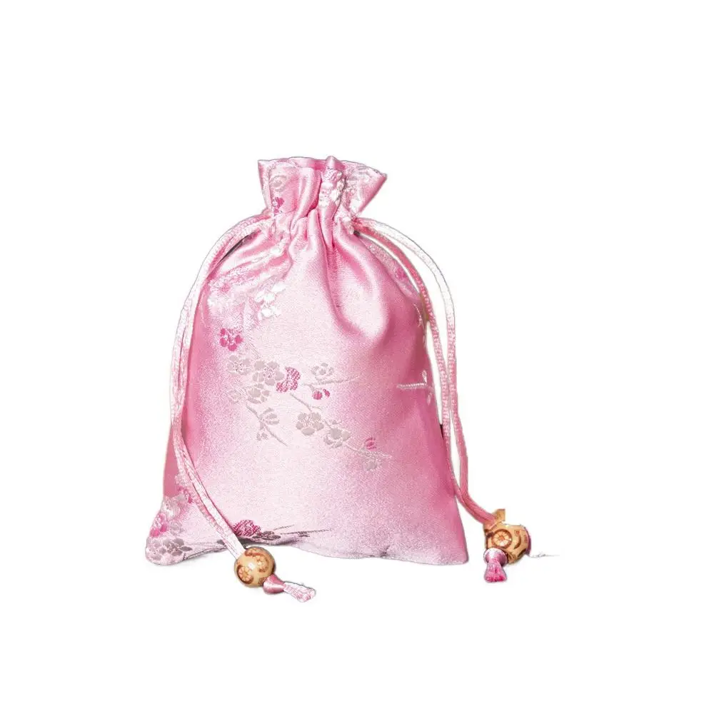 Smooth Satin Storage Bag Flower Embroidered Women Sachet Drawstring Candy Bag Drawstring Gift Bag Girl
