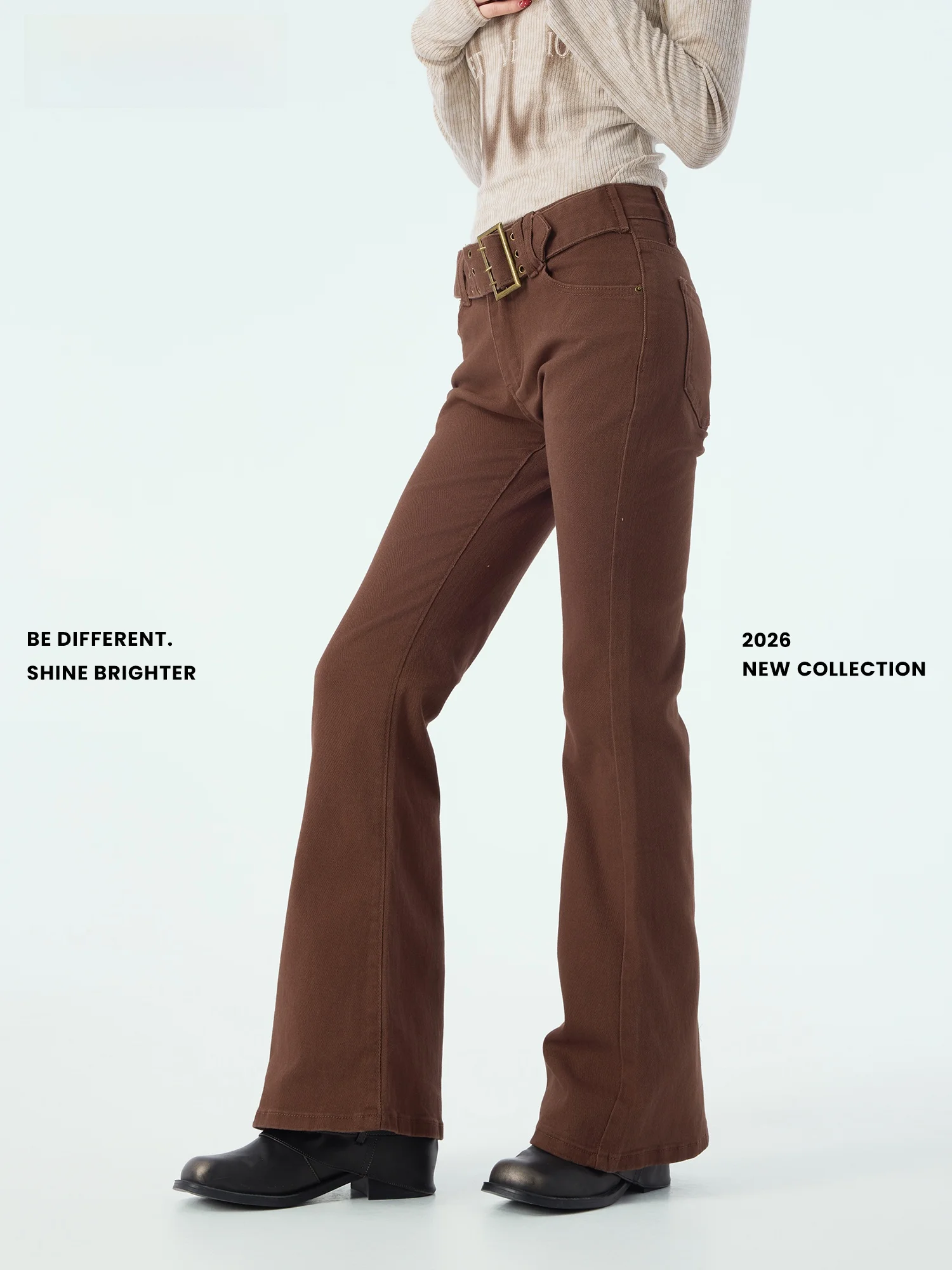 

Modern Wide Leg Pants Red Brown Casual Trousers Slimming Long Pants Women's High Waist Cotton Jeans Spring New Sle