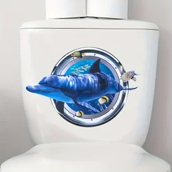 3D Dolphin Diving Toilet Stickers Self-Adhesive Toilet Lid Inside and Outside Backrest Vinyl Decals Bathroom Mirror Decoration