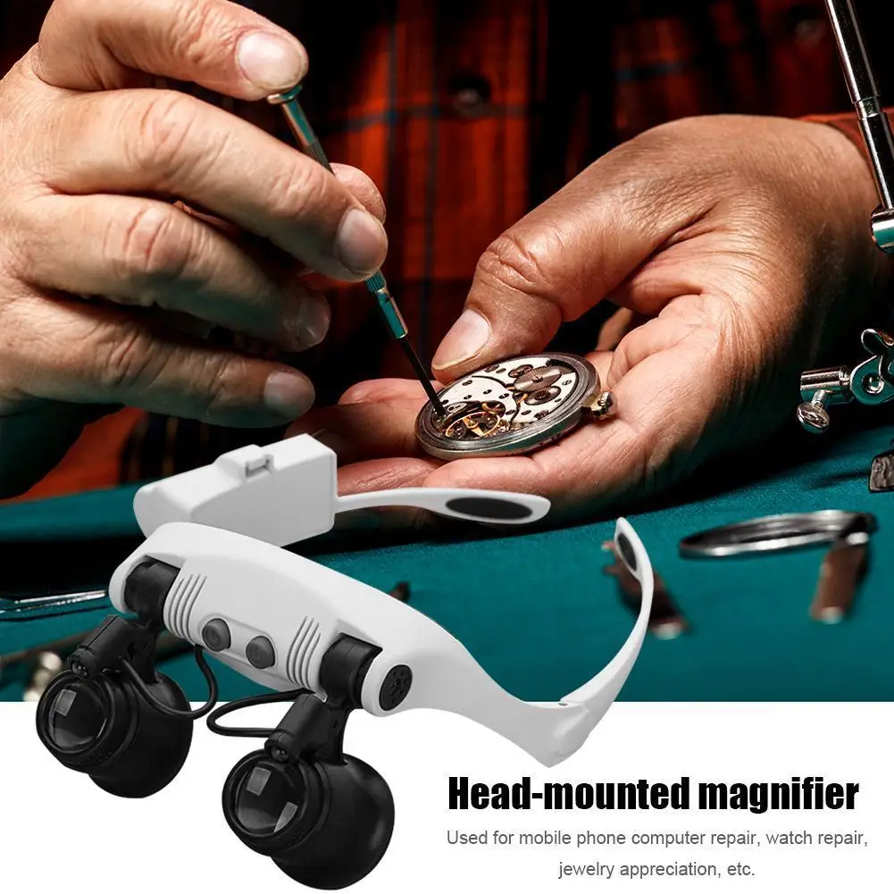 

Magnifier Glasses Jeweler Watchmaker Magnifying Glass with Led Light 10X/15X/20X/25X Lens Loupe Magnifying Eyewear