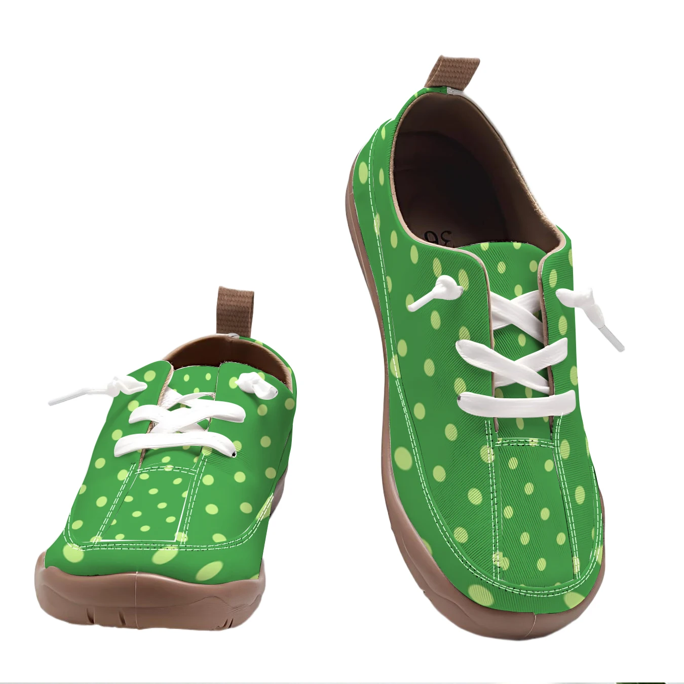 Women Polka Dot Print Lace Up Sneakers Wide Toe Light Breathable Shoes For Travel Commute Walking view 6