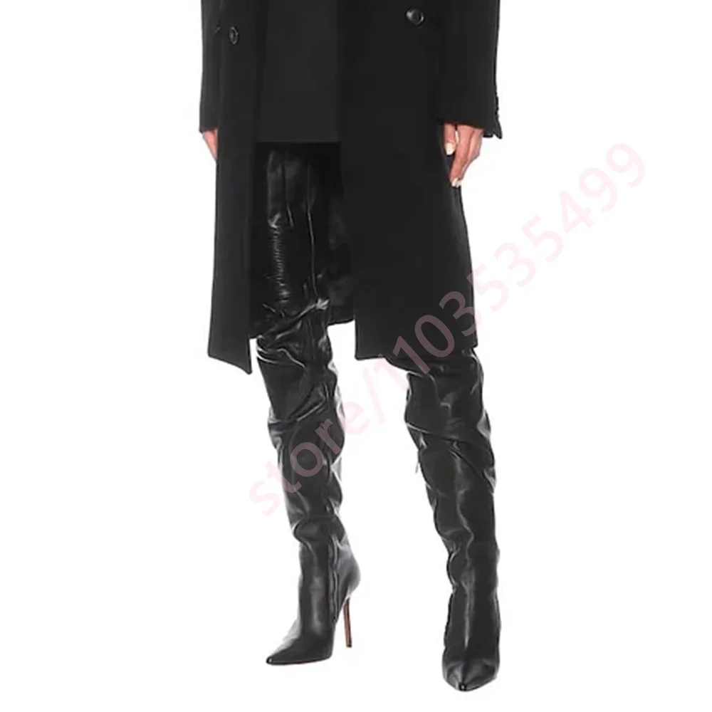 

2026 Black Over-the-Knee Women's Boots Pointed Toe Stiletto Heel Trendy Street Style Runway Model Fashion Ladies Footwear