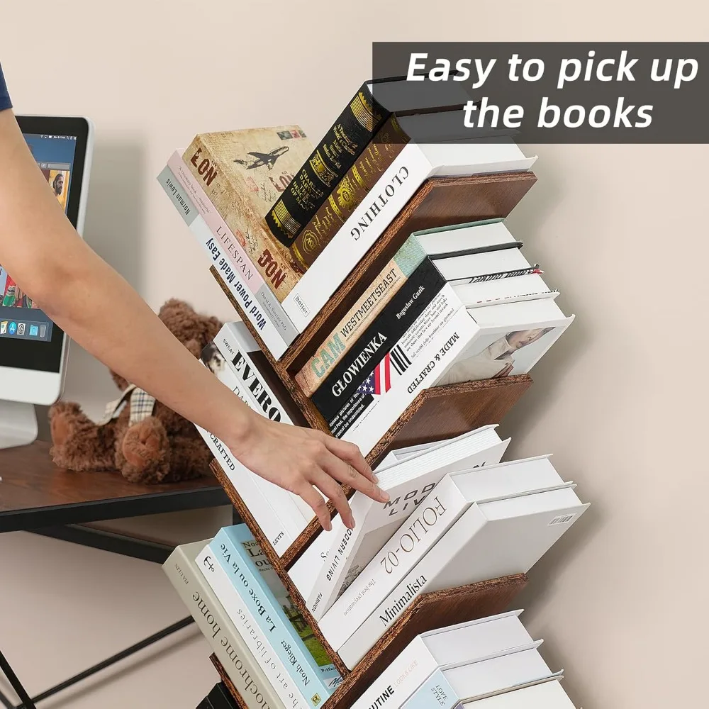 Library Furniture，8-story tree shaped independent wooden bookshelf with drawers for book storage Library Furniture