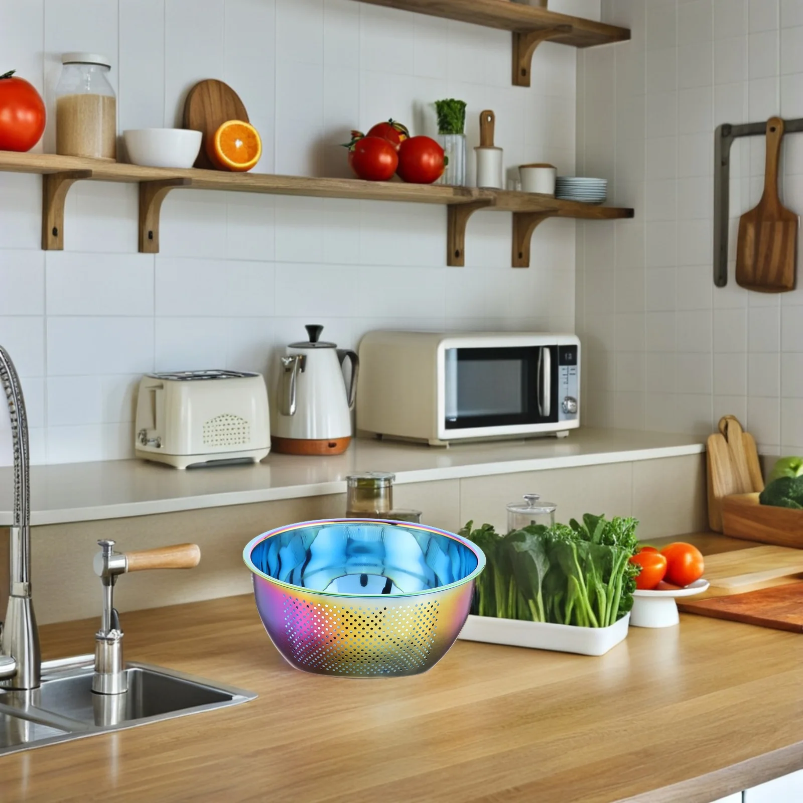 

304 Stainless Steel Rice Washer Strainer Large Capacity Kitchen Food Drainer Bowl For Fruits Vegetables Washing Pasta Draining