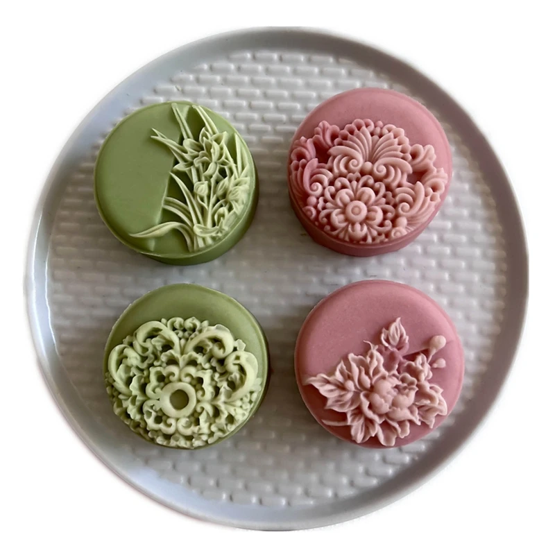 Classic Flower Pattern Moon Cake Mold, Including 1pc Mold And 4pcs Stamp, DIY Hand Press Cookie Stamps,  Baking Tools