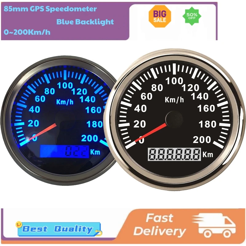 

0-200Km/H GPS Speedometers 85mm Speed Mileometers Devices Blue Backlight 9-32v with Gps Antenna for Auto Boat Truck Vessel