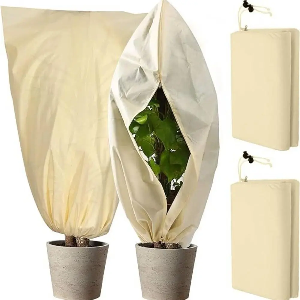 1Pc Breathable Winter Plant Protection Bag Foldable Non-woven Plant Anti Freezing Bag With Zip Drawstring Plant Warm Cover