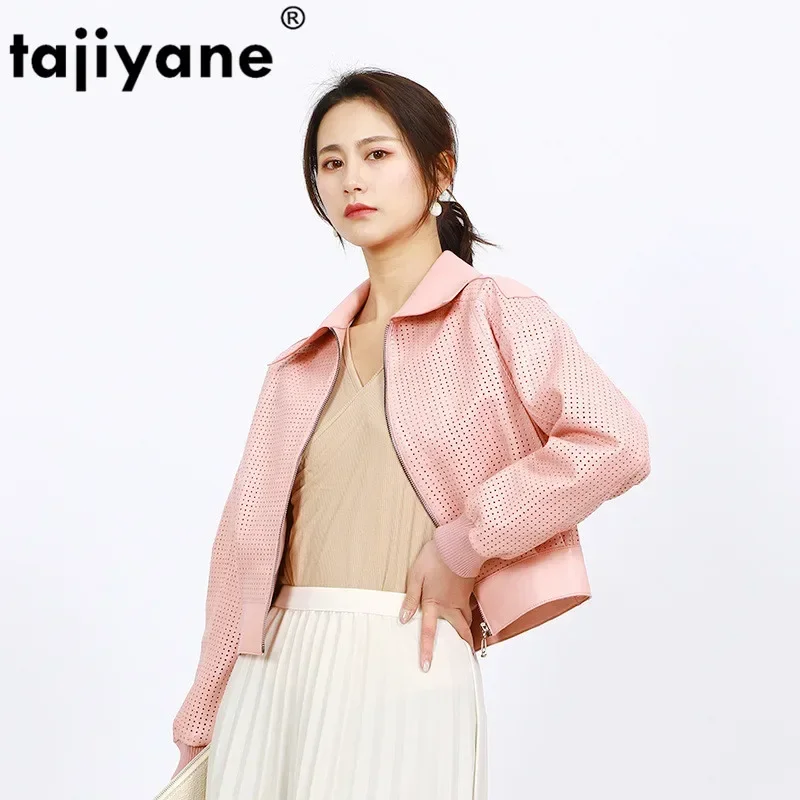 Takiyane – manteau en peau de mouton pour femme, veste coréenne en cuir véritable, Streetwear, pour Moto, ajouré, collection printemps-automne 9951, WPY337