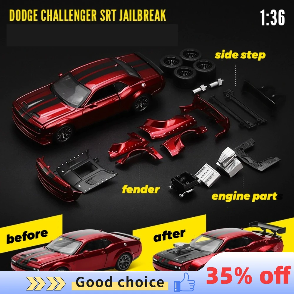 CCA 1:36 Alloy Car Model Dodge Challenger Multi-color Car Model with Modified Replacement Parts Collection Hobby Teen Adult Gift