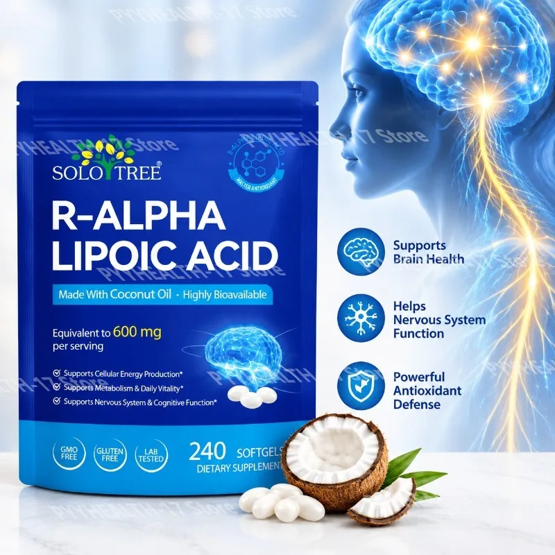 R-Alpha Lipoic Acid Softgels Nervous System and Cognitive Support Antioxidant Defense with Coconut Oil 240 Softgels