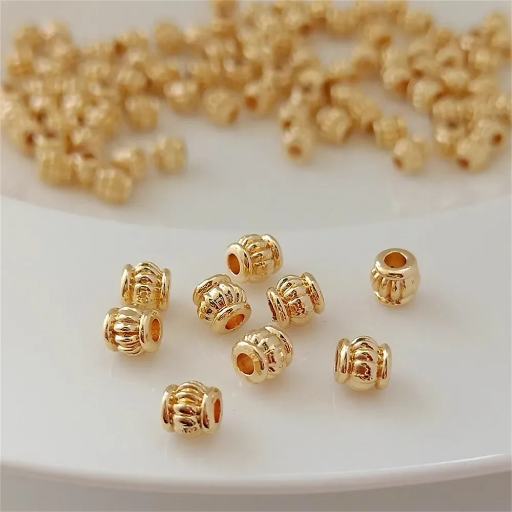 14K Gold-encrusted Bucket Bead Melon Pattern Mini Spacer Bead and String Bead Jewelry Loose Bead Handmade DIY Accessory Material