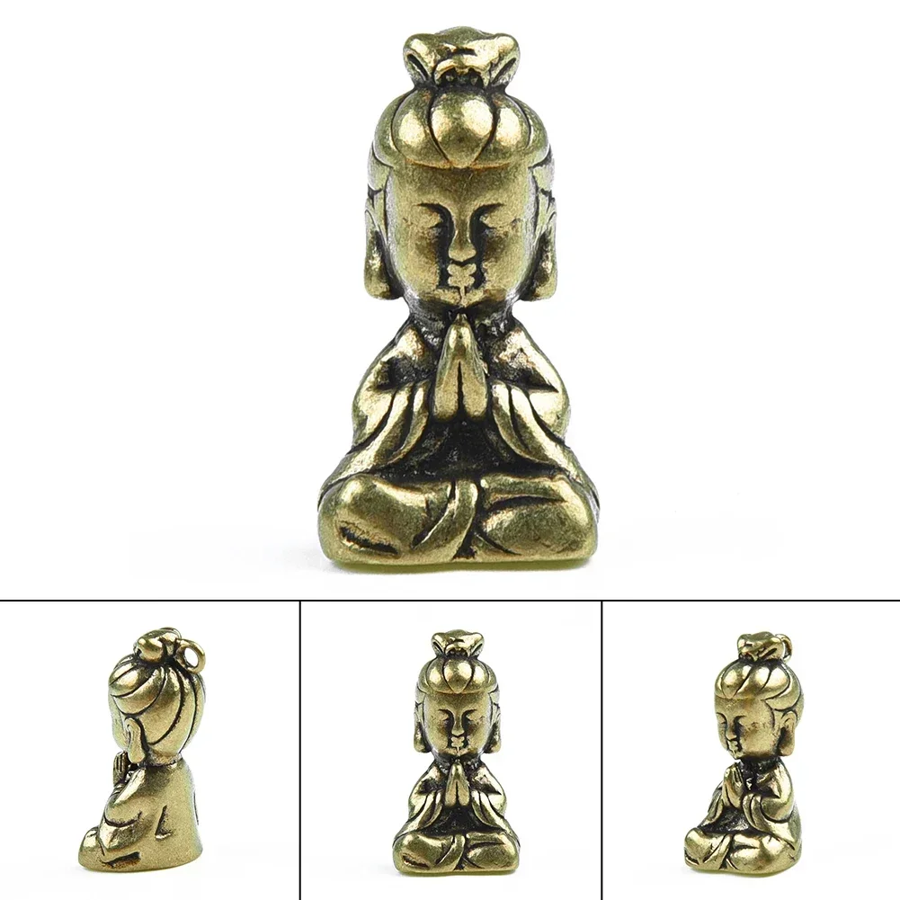 1pcs Handmade Crafts Solid Brass Guanyin Buddha Ornaments Small Statue Figurine Miniature Home Office Shop Hotel Decoration