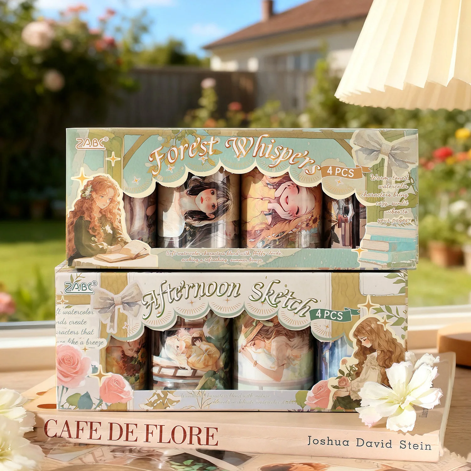 

YueZhen Vintage Lovely Afternoon Girl Washi PET Tape for Planner Card Making DIY Scrapbooking Plan Decorative Sticke 4 Rolls