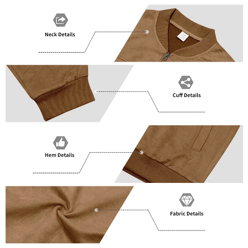 Herren Herbst- und Winter-Freizeitjacke in Übergröße aus Wildleder mit Reißverschluss und Stehkragen, Langarm – Detail 27