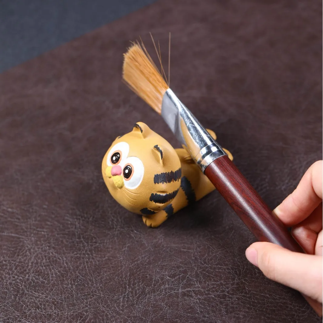Yixing Purple Clay Pet Ornament, Cute Cartoon Wealth-Bringing Tiger, Fully Handmade Toy, Collectible Tea Ceremony Ornament