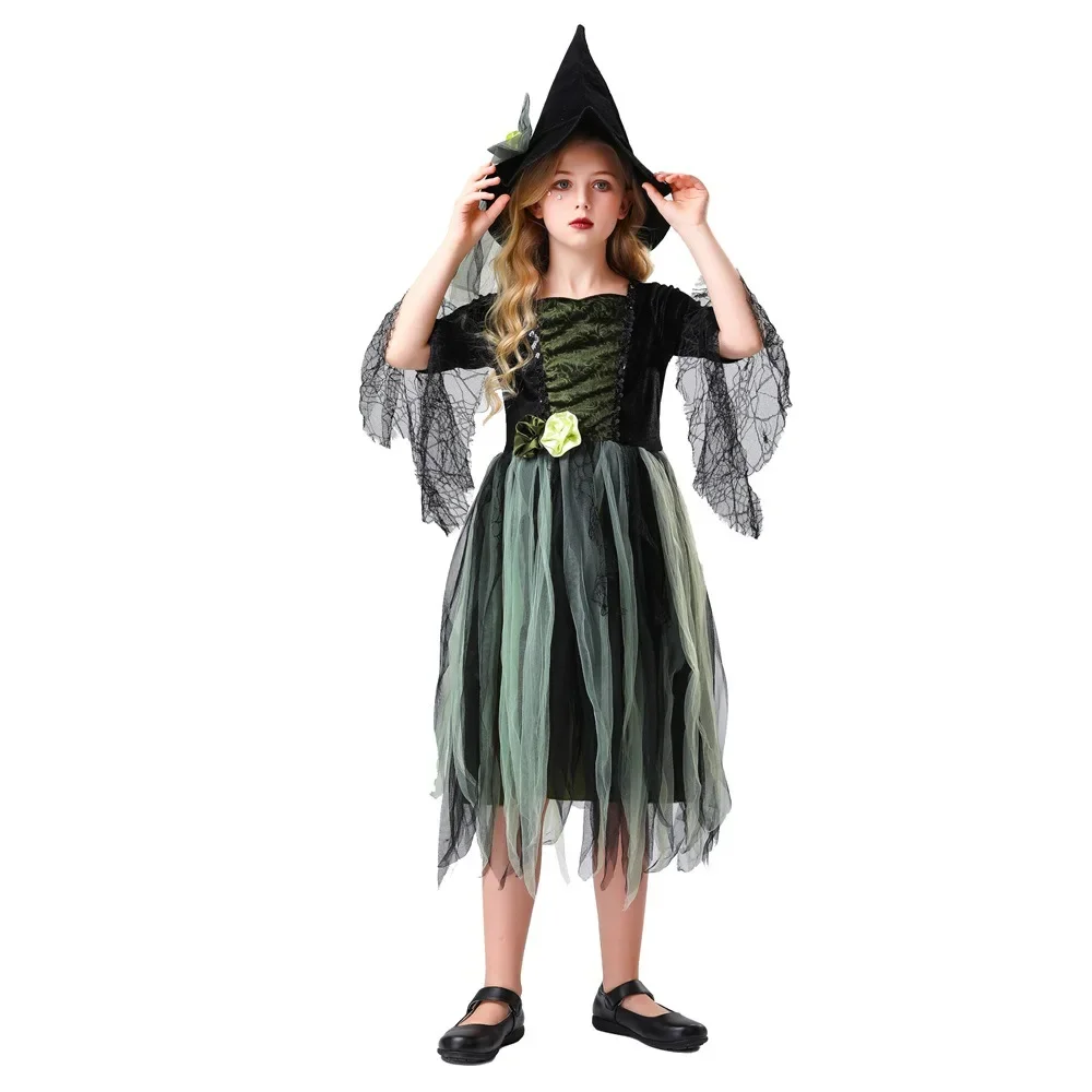 

NEW Children Evil Witch Vampire Dress Up Halloween Children's Witch Dress Girls Bat Wicked Witch Cosplay Costume