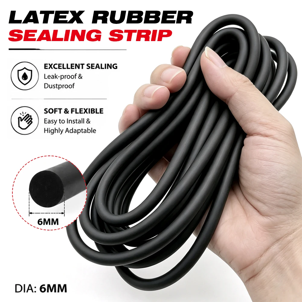 Black Natural Latex Diameter 6mm Sealing Strip High Elasticity Shock Absorbing Weather Stripping for Door & Window Sealing