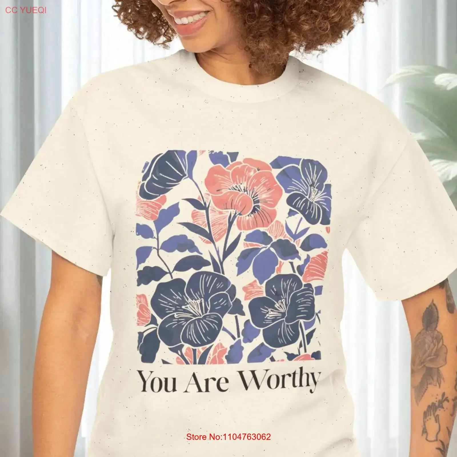 Boho Floral You are Worthy T Shirt Feminine Encouraging for Her Birthday Present Young Adult Fashion vintage Washed Unisex Soft