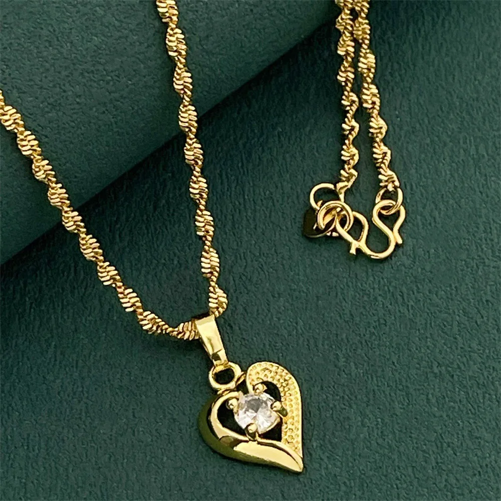

Luxury 24K 9999 Pure Gold real gold Women Heart Brand Pendant Necklace Light Luxury Peach Heart Pendant Necklace