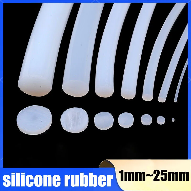 1/2M Solid Silicone Cord White Rubber Gasket Trim Seal Strips O Ring Waterproof High Temperature Resistant Diameter 1mm ~ 25mm