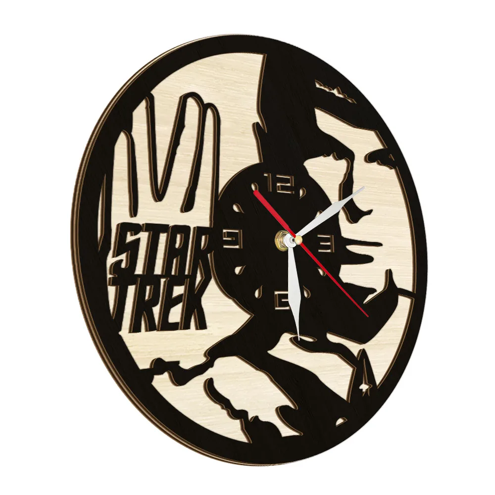 Spock Vulcan Salute Hand Gesture Dual Layers Wooden Wall Clock Live Long And Prosper Natural Laser Cut Black Wood Silent Clock