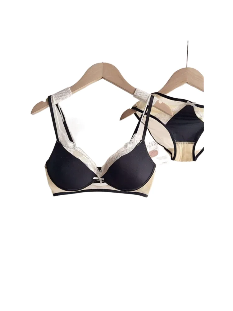 KUCLUT White Contrasting Lace Underwear Women's Small Breasts Gather Sexy Pure Desire Deep V Bra Cover Set S- XL Bra Set Hot