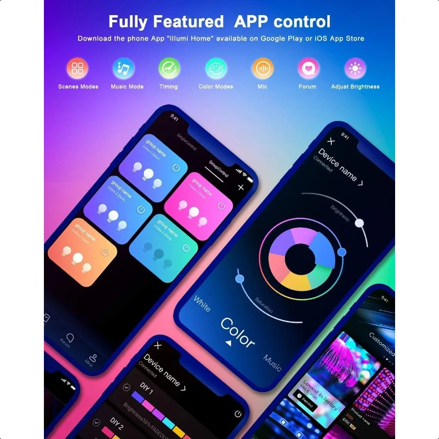 Led Lights for Bedroom 100ft Music Sync Color Changing Led Strip Lights Smart with Remote and App Control Builtin Mic for Party