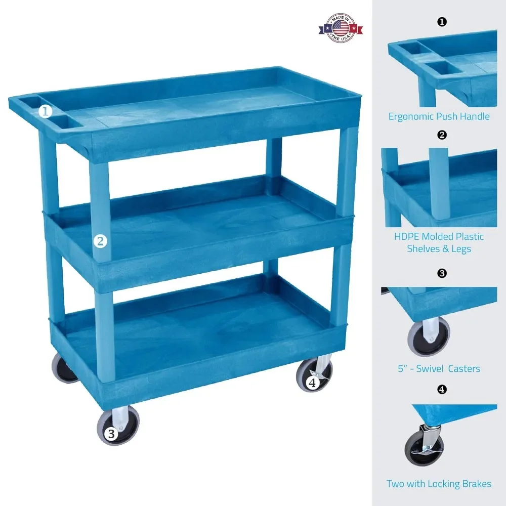 Three Shelf Heavy Duty High Capacity Tub Cart with Handle - 18