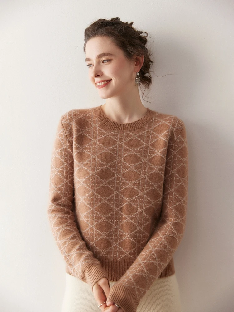 

high-end Luxury Women's Sweater 100% Cashmere Sweater Pullover Autumn Winter Long-Sleeve Knitted Premium Pullover O-Neck Clothes