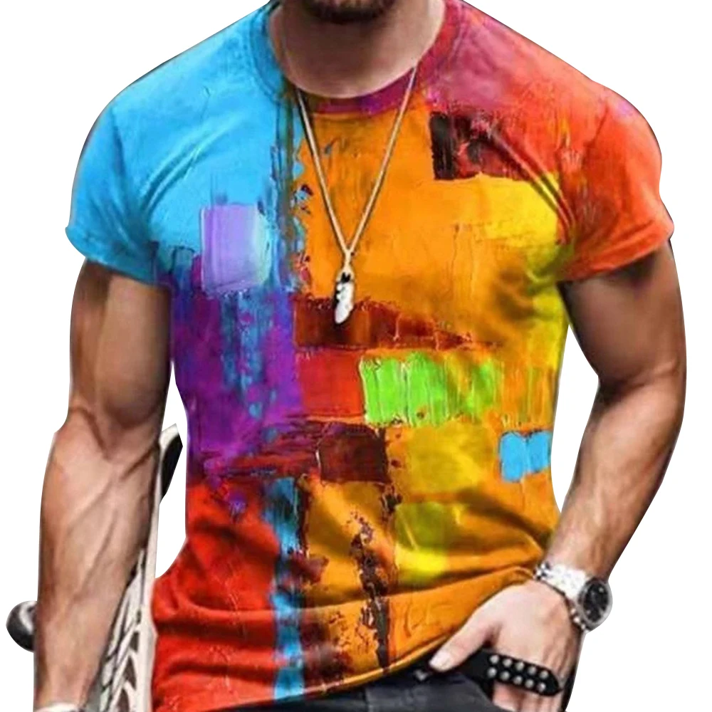 

Men's Colorful T-shirt Oversized Short Sleeve Vintage T Shirt for Men Male Harajuku Ethnic Style 3D Print O Collared Graphic Tee