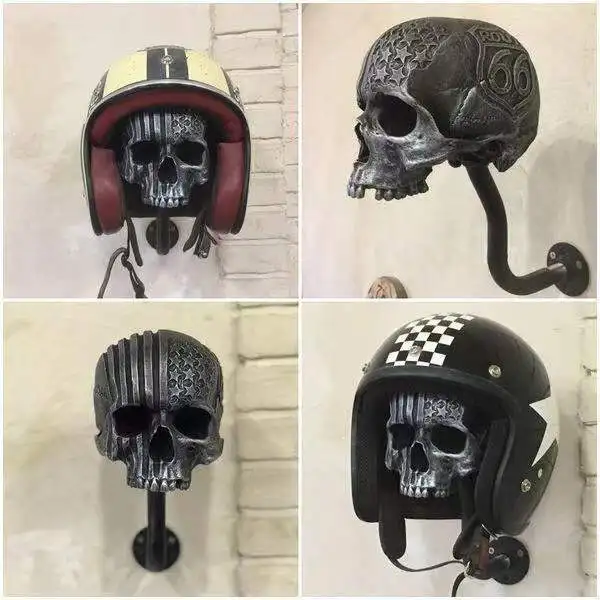 

Creative Motorcycle Skeleton Helmet Rack Resin Ornament Craftsmanship Horror Indoor Wall Ornament