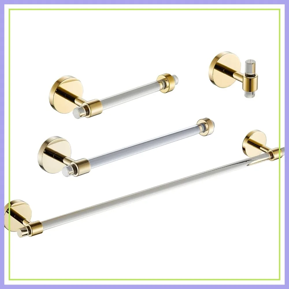 

4-Piece Bathroom Hardware Set Acrylic Gold Towel Bar, Towel Rack, Toilet Paper Holder - Wall Mounted