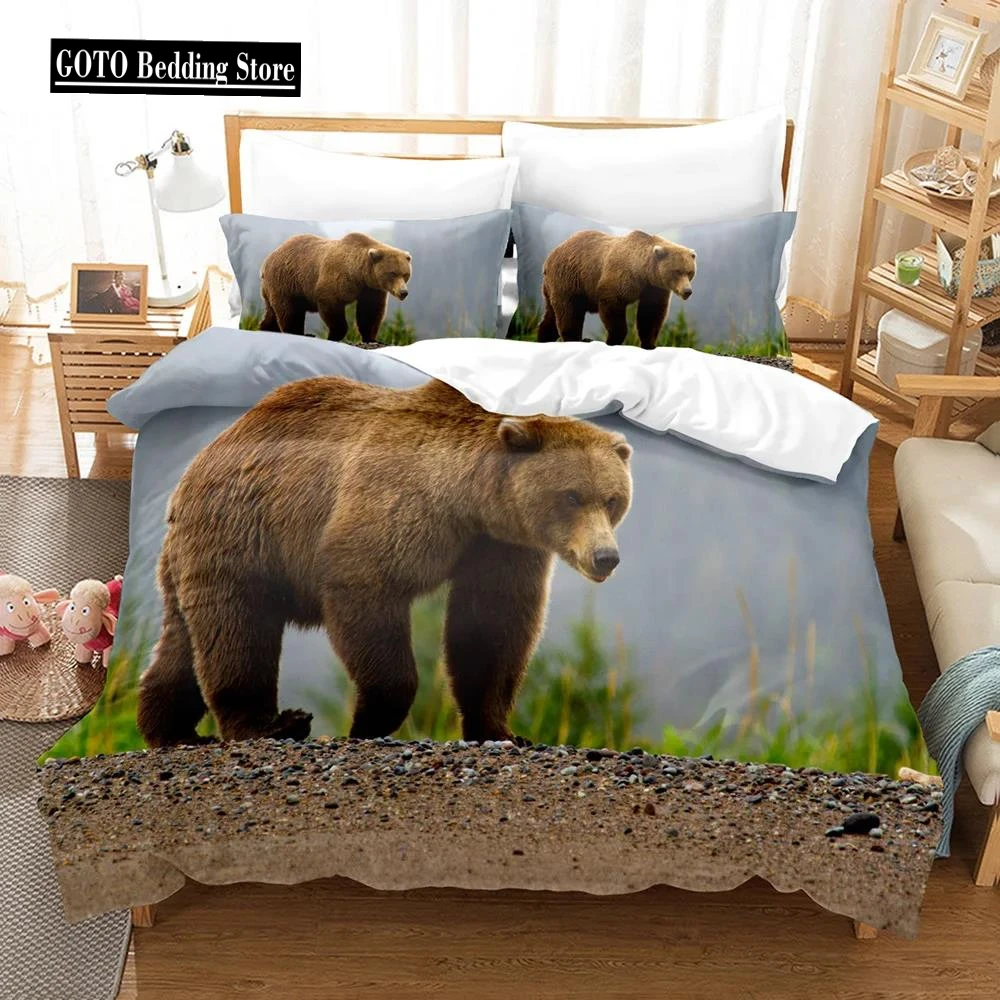 

Print Duvetcover Pillowcase Bear Bedroom Set Bedding 3 Pcs Bed Cover Set Animal Series Double Bed Linens 100% Polyester