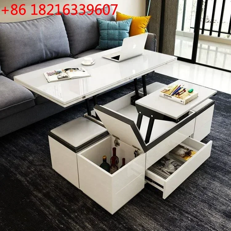 YAO 'Lift up  Adjustable Convertible Dining Table Smart Coffee Table Glass Living Room Furniture Modern Top Grade 10 Pcs
