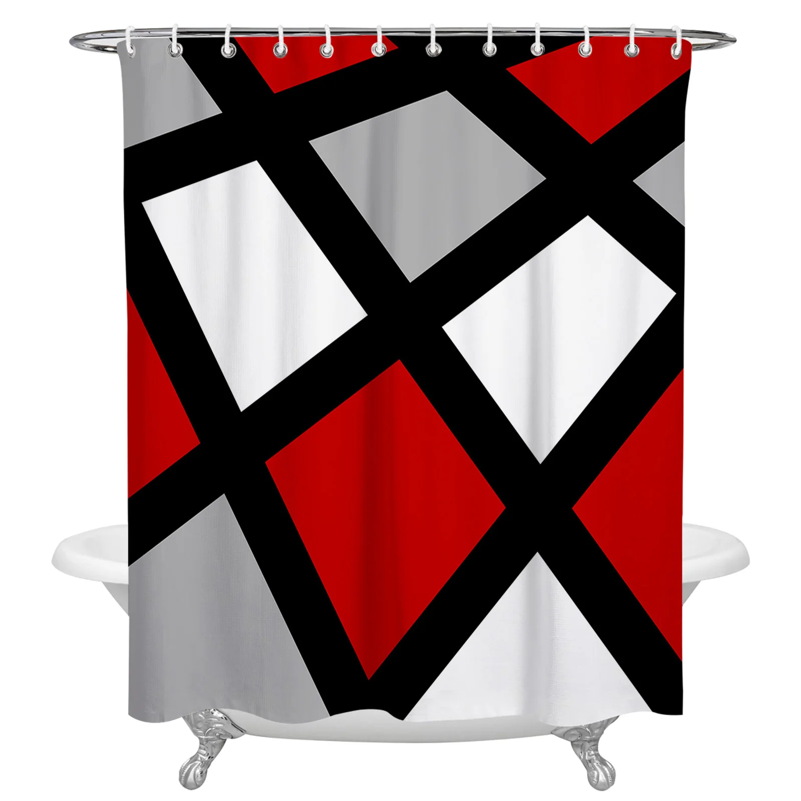 Red Black Gray Geometric Square Waterproof Bathroom Decoration Shower Curtain Printed Bathtub Curtains Bathroom Accessories