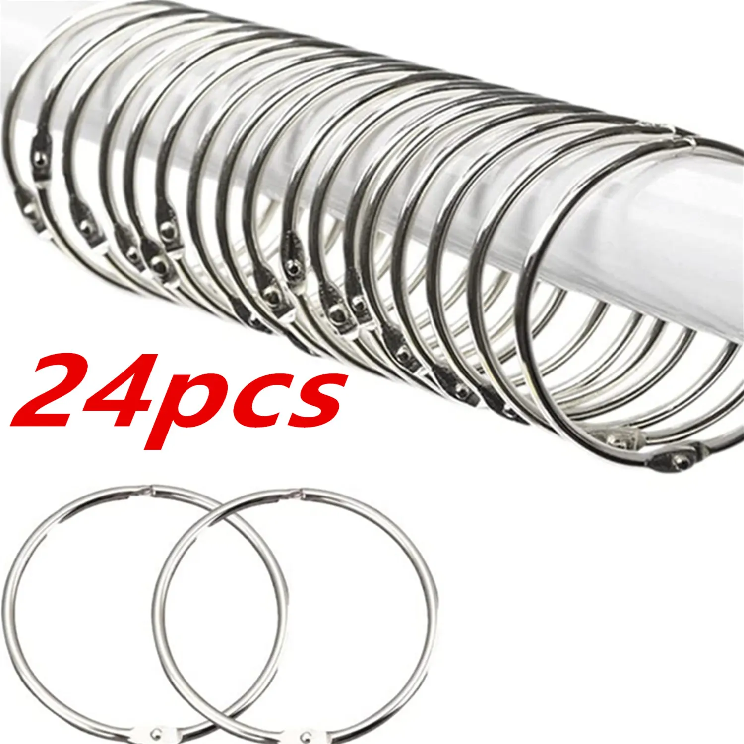 Anneaux de rideau de douche antirouille, crochets de rideau de douche, anneaux de liant de cuir chevelu, porte-clés, Meta, paquet de 24