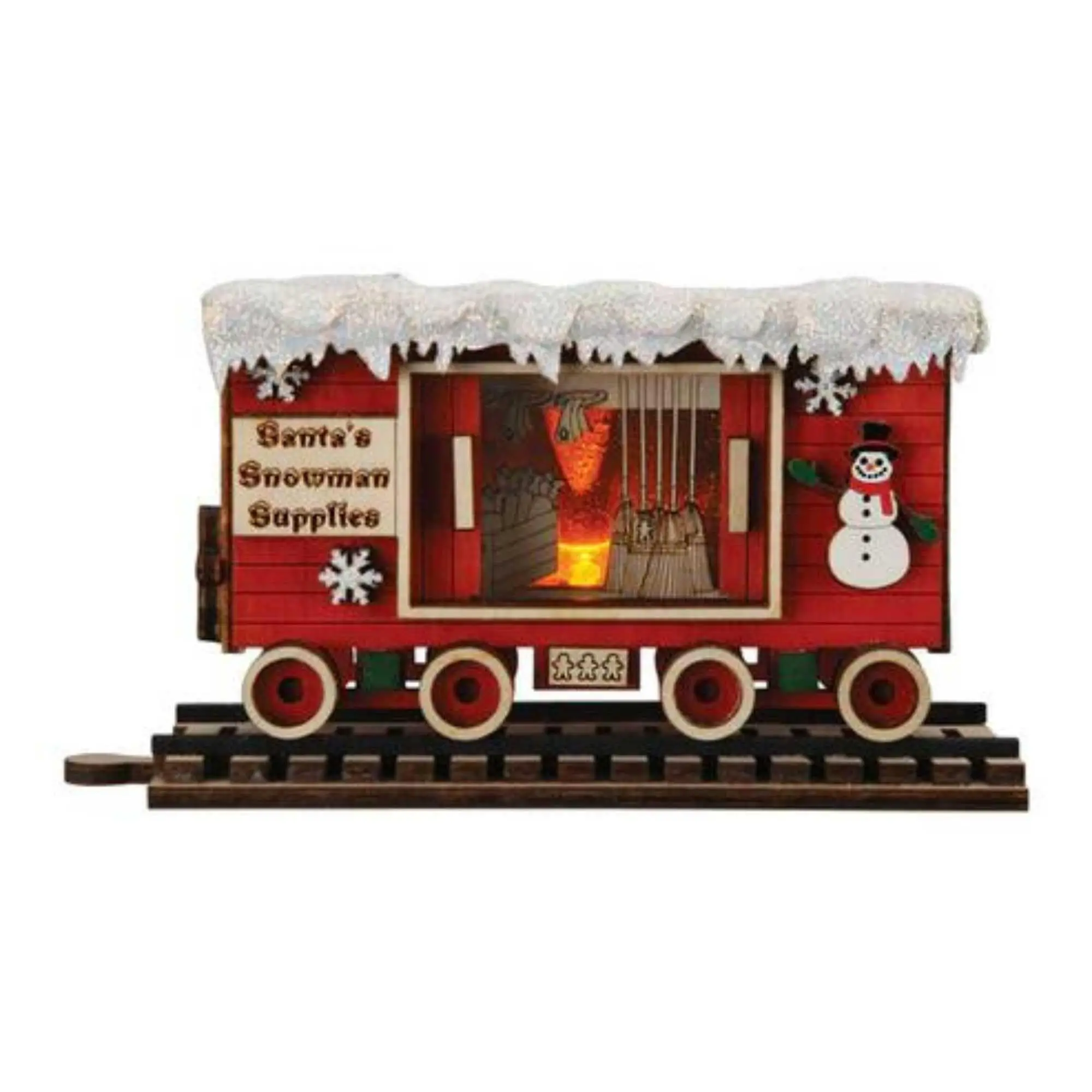 

Wooden Snowman Box Car Ornament Light Up Christmas Decoration