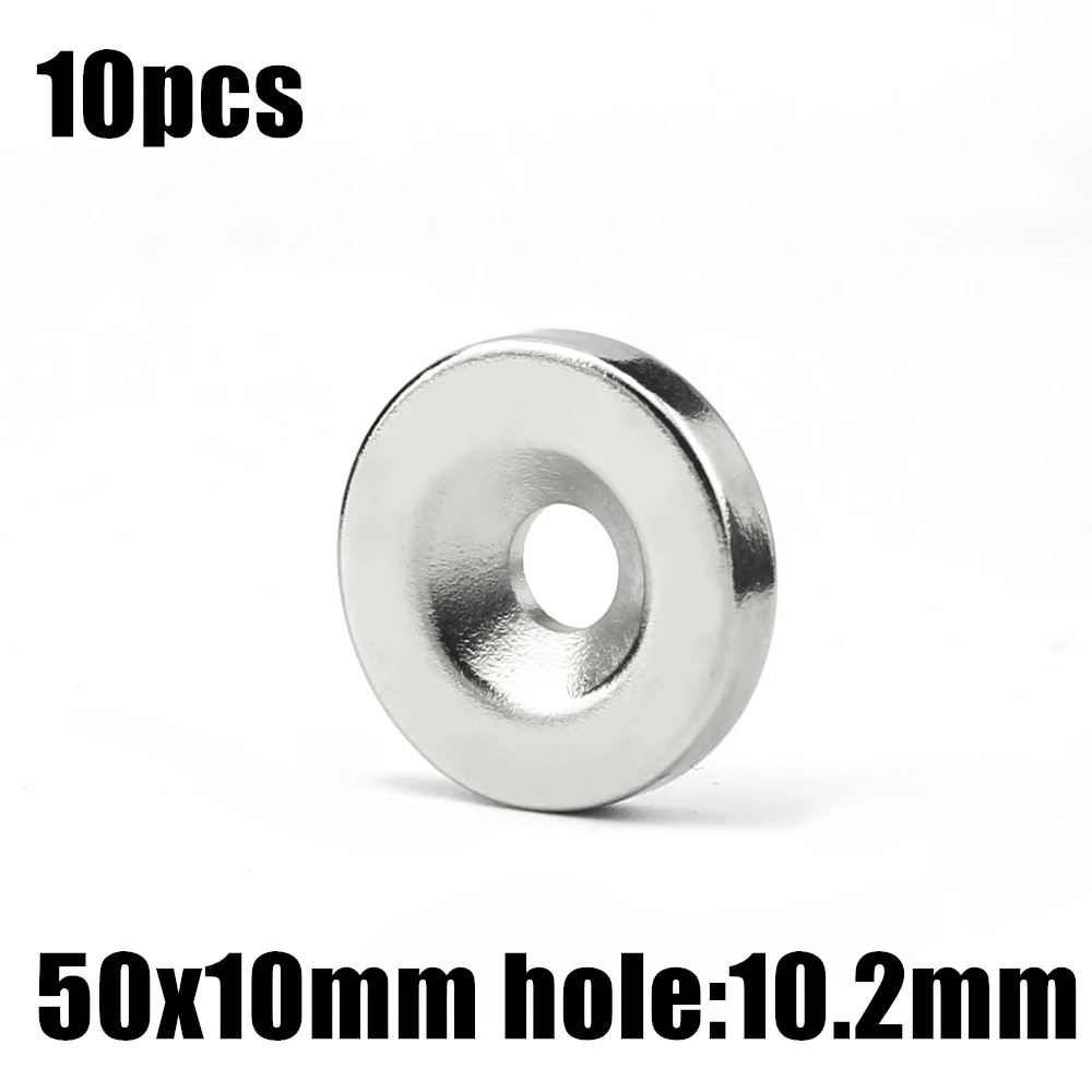 10pcs 50x10mm Hole: 10mm super Strong Round Neodymium Countersunk Ring Magnets Rare Earth N35