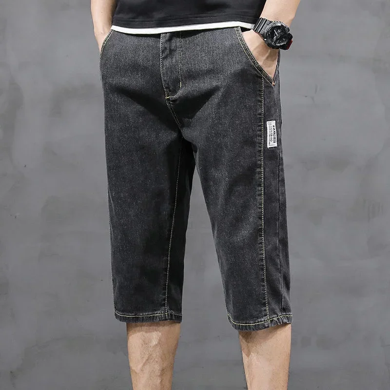 Denim Shorts Boys Summer Thin Straight New Trendy Casual Cropped Pants Streetwear Black Jeans Men Male Trousers Hiphop Korean