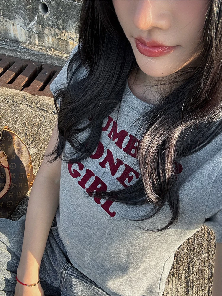 

Solid Letter Printed Short Sleeve Tee Summer Tops O-Neck Sliming Women's Short Sleeve T-shirt Casual Fashion Korean Clothing