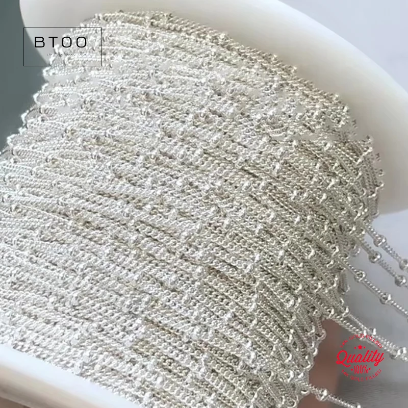 925 Sterling Silver 1.2mm Cable Chain with Bead Unfinished DIY Jewelry Findings Bulk Wholesale