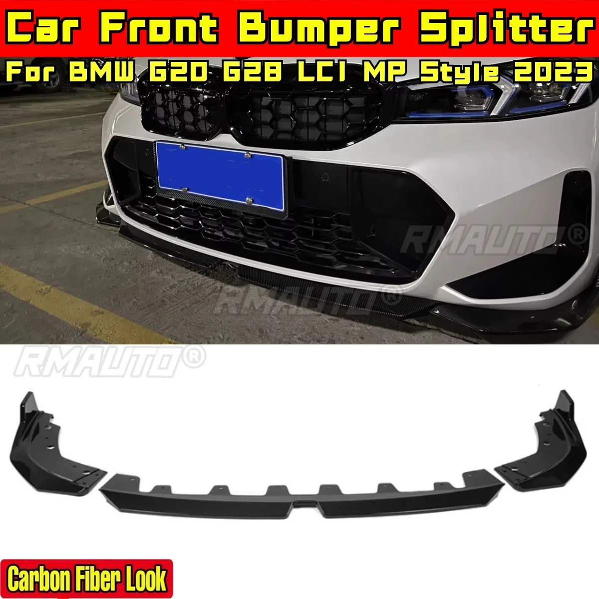 

For BMW G20 G28 LCI 2023 Body Kit Front Bumper Splitter Cover Carbon Fiber Look MP Style Front Bumper Diffuser Car Accessories