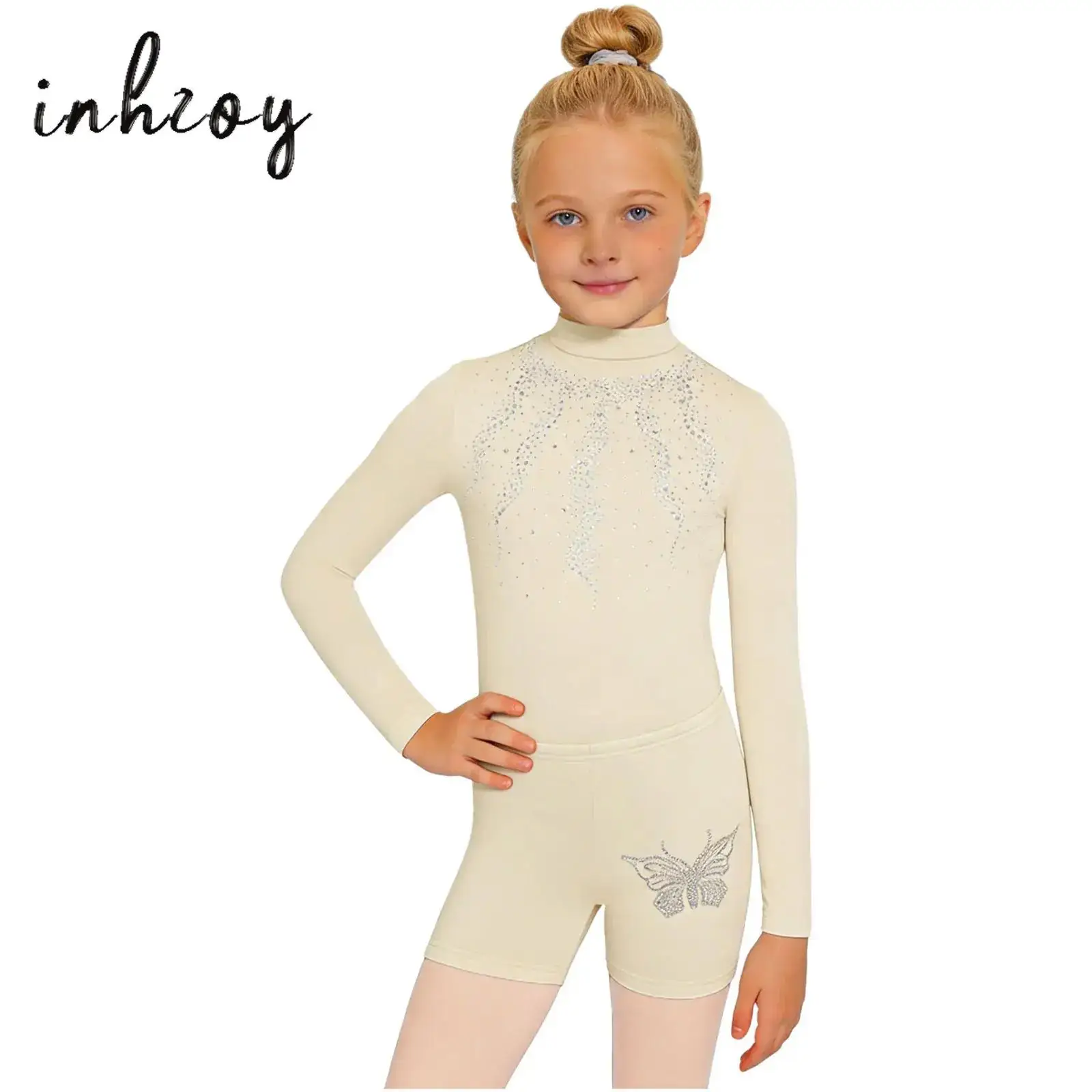 

Гимнастические купальники с шортами для девочек, спортивные танцевальные комбинезоны, блестящие танцевальные купальники с шортами, балетные костюмы