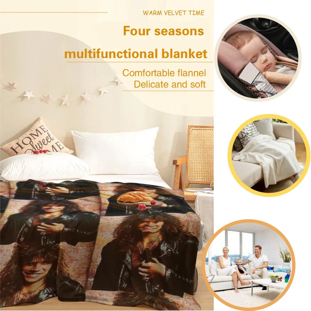 Bons Jovis Rock Band On Tour 2023 Summer Blanket Thin Blanket Comforter Flannel Soft throw Blankets Warm Home and decoration