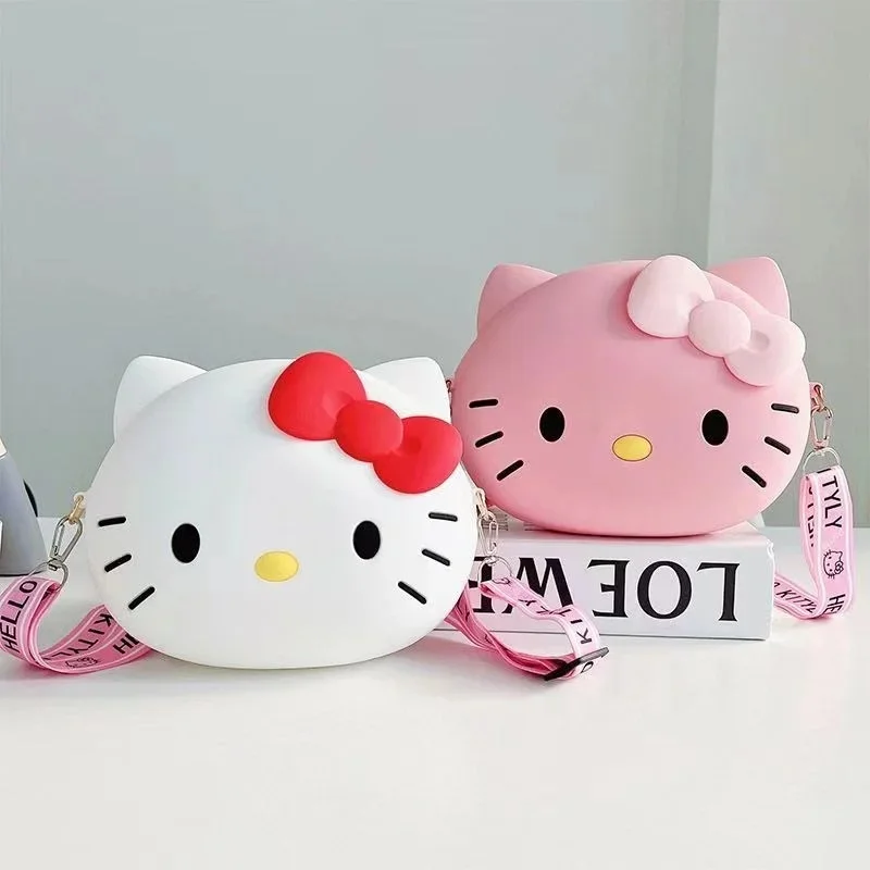 Tas selempang pelatih untuk anak perempuan Hello Kitty Kawaii tas surat perjalanan 3d bahu dompet kecil tas ponsel untuk hadiah anak perempuan