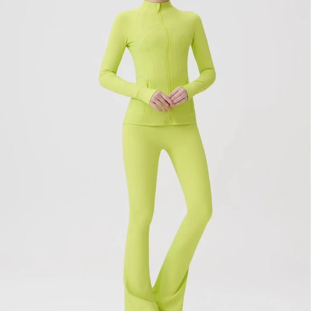 مجموعة LU الجديدة الملونة المكونة من قطعتين: سروال نسائي صغير واسع وسترة بياقة واقفة، بدلة رياضية عالية الخصر للتحكم في البطن