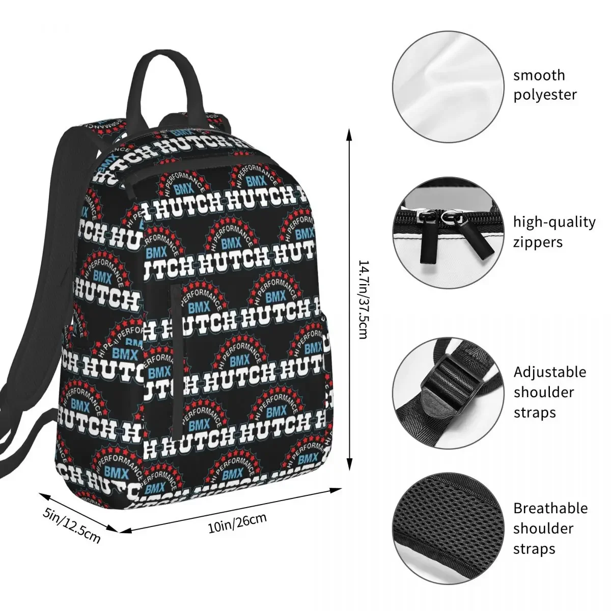 Hutch Hi-Performance BMX Red White Blue Black Tim Judge Backpack Student BookBag School Bag Laptop Shoulder Bags Men Women