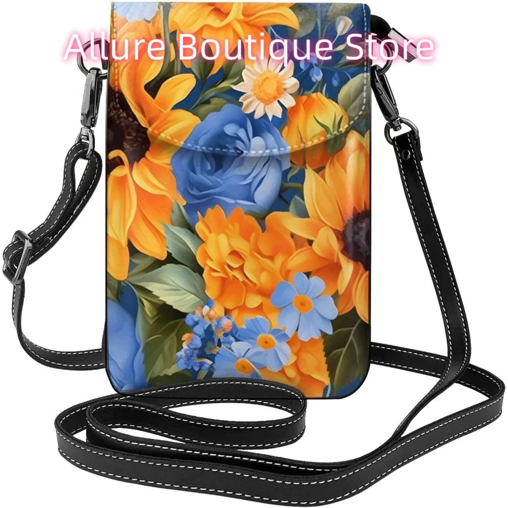 

Cartoon Sunflower Print Crossbody Bag for Women PU Leather Small Travel Cell Phone Pouch Lightweight Mini Phone Purse Wallet Cro